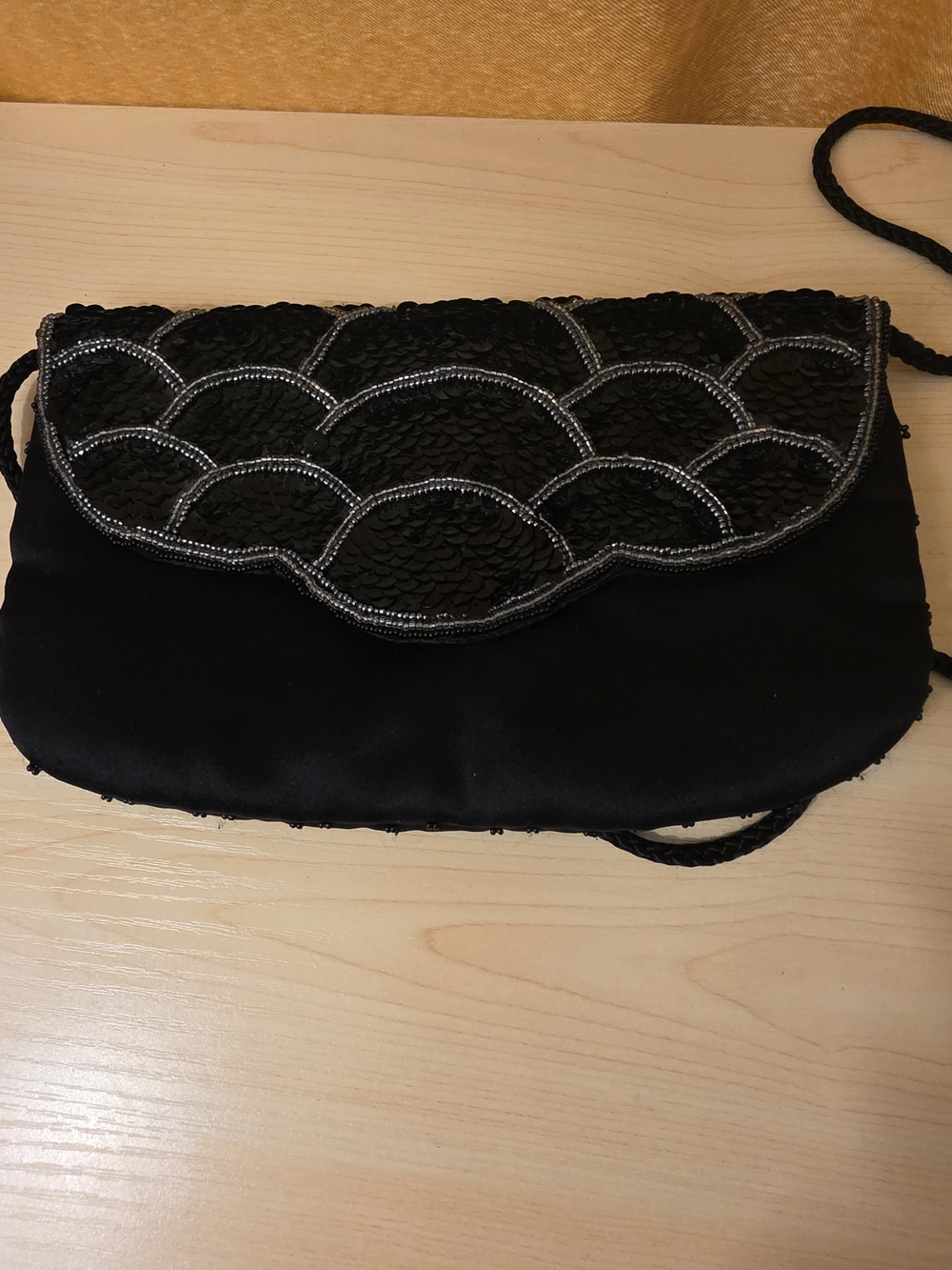 Black Beaded Evening Clutch Shoulder Bag